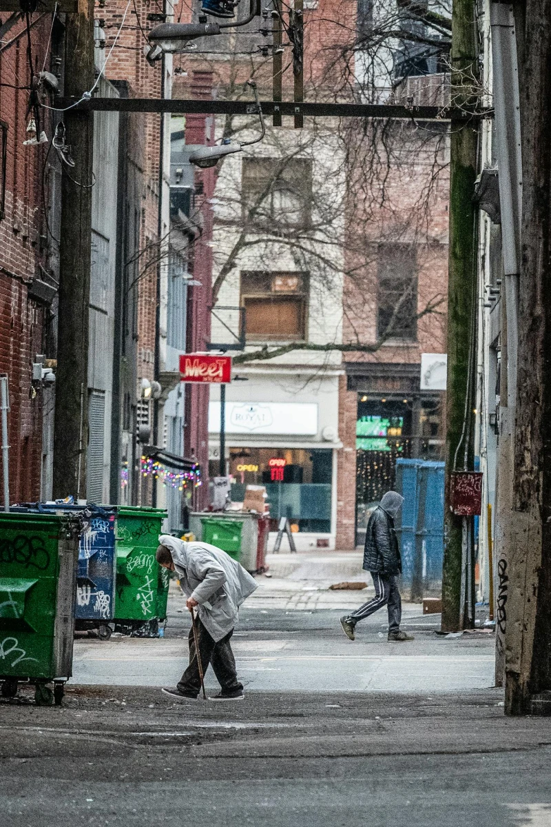 walking down the street.